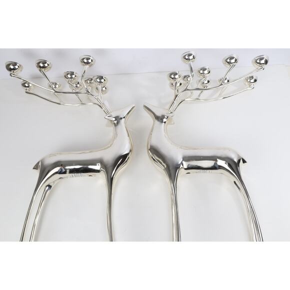 Set of 2 Pottery Barn Silver Reindeer 20” Candle Holder Christmas Décor Holiday - Picture 10 of 16